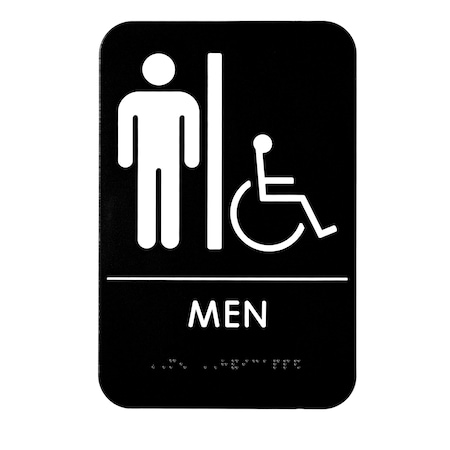 Men's Braille Handicapped Restroom Sign,Black/Wht,ADA Compliant,6x9